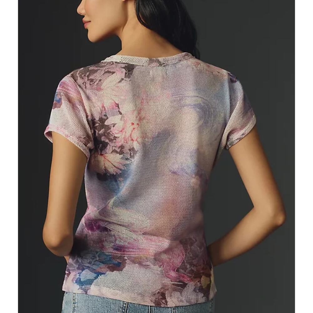 Pilcro Anthropologie Floral Mesh Ringer Tee Shirt XL - Picture 4 of 10